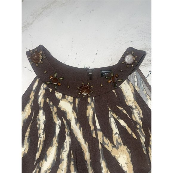 Jessica Howard Sleeveless Zebra/Cheetah Strip Beaded Neckline Mid Length Sz 10 - Picture 8 of 8